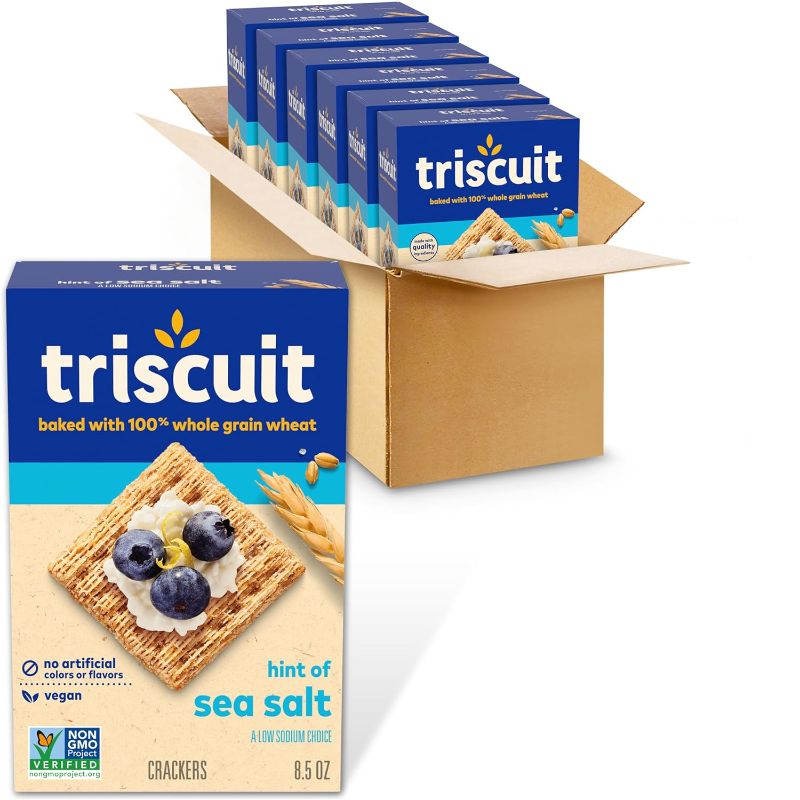 Photo 1 of ** Best By : AUG 23 2024 ** Triscuit Top Hint Of Salt Grain Crackers - 8.5oz, 6 pack