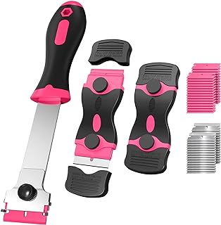 Photo 1 of 3 Pack Razor Blade Scraper, Plastic Razor Blade Scraper, Scraper Tool with Extra 30 Plastic Razor Blades and 30 Metal Blades, Razor Scraper for Gum, Cooktop, Wallpaper or Glass Tool (Pink)