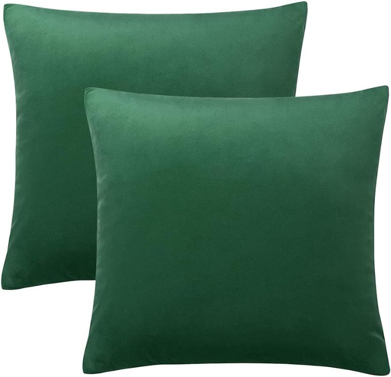 Photo 1 of NOKOLULU Velvet Decorative Throw Pillow Covers: Couch Throw Pillow Covers 18x18 Set of 2 - Soft Accent Pillow Covers for Sofa Bedroom Car (18x18 Inch (Pack of 2), Green)`