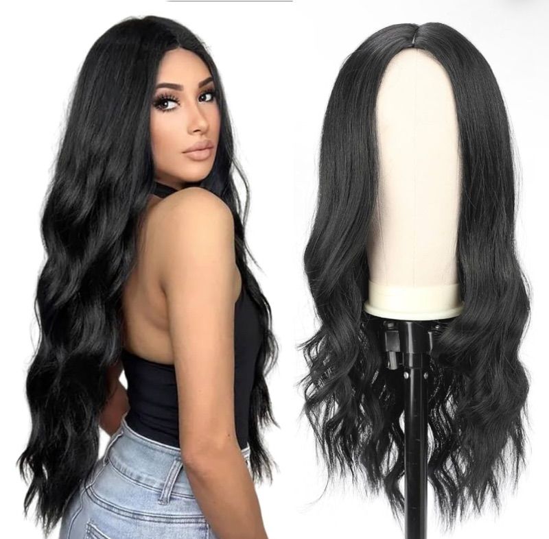 Photo 1 of Black Wig for Women Long Curly Wavy Middle Part Wigs Synthetic Hair Wigs for Cosplay Party Daily Use(26 Inch)