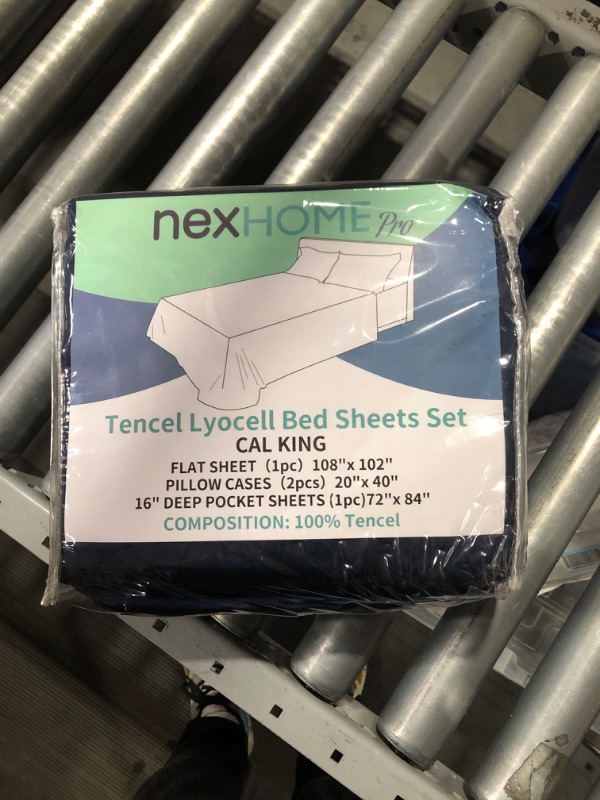 Photo 2 of (READ FULL POST) NEXHOME PRO 100% Eucalyptus Tencel Sheets Set, Organic Natural Lyocell 4pcs Cooling Bedding Sheets with 16 Inch Deep Pocket, Silk Soft and Breathable Luxury Hotel Navy for Hot Sleeper, CAL KING 