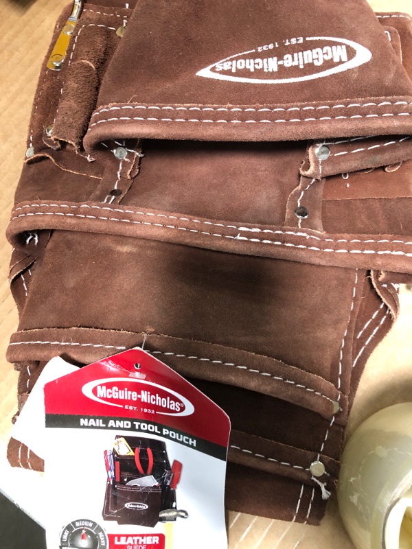 Photo 2 of *****STOCK IMAGE FOR SAMPLE*****
McGuire-Nicholas 10 Pocket Carpenter's Pouch | Premium Leather Nail & Tool Bag with Reinforced Wear Points