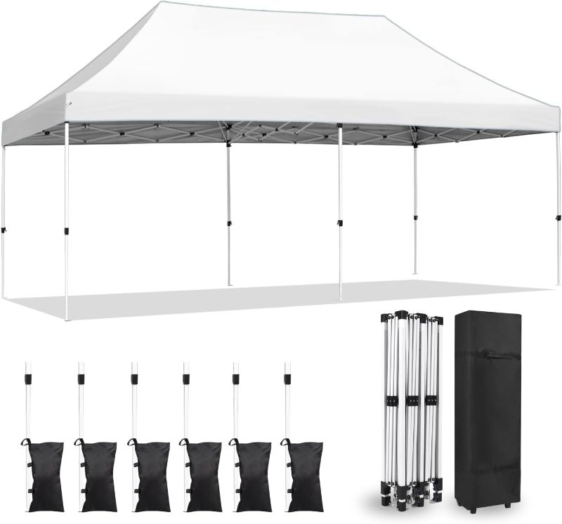 Photo 1 of 10'x 20' Pop Up Canopy, Durable Ez Pop Up Canopy Tent, Waterproof Outdoor Canopy with 3 Adjustable Height, Roller Bag, 4 Ropes and 8 Stakes
