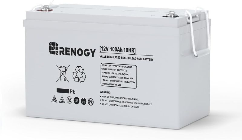 Photo 1 of ***USED - UNABLE TO TEST***
Renogy Deep Cycle AGM 12 Volt 100Ah Battery, 3% Self-Discharge Rate, 1100A Max Discharge Current, Safe Charge Appliances for RV, Camping, Cabin, Marine and Off-Grid System, Maintenance-Free