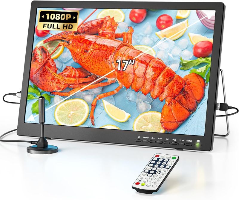 Photo 1 of ***SEE NOTE*** 
Desobry 17 Inch Small TV with 1080P HDMI Input, Portable TV with Antenna ATSC Tuner, Rechargeable Battery Operated TV Portable Monitor Built-in TV Stand, Mini TV for Bedroom, Kitchen, Camping, RV
