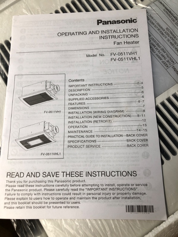 Photo 4 of (READ FULL POST) Panasonic FV-0511VHL1 WhisperWarm DC Bathroom Fan with Light and Heater - Simplified Ventilation and Heat - 50-80-110 CFM
