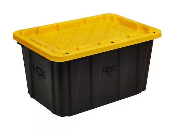 Photo 1 of **TOTES ONLY NO LIDS **SET OF 4 HDX
27 Gal. Tough Storage Tote in Black and Yellow