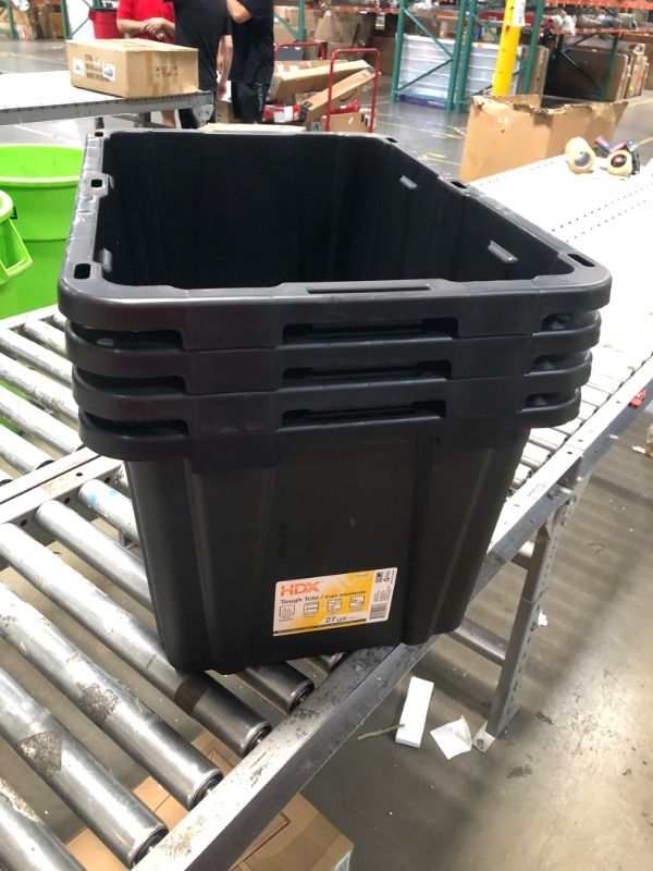 Photo 2 of **TOTES ONLY NO LIDS **SET OF 4 HDX
27 Gal. Tough Storage Tote in Black and Yellow