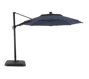 Photo 1 of **SEE NOTES // FOR PARTS ONLY** allen + roth 11-ft Aluminum Blue Crank Cantilever Patio Umbrella with Base
