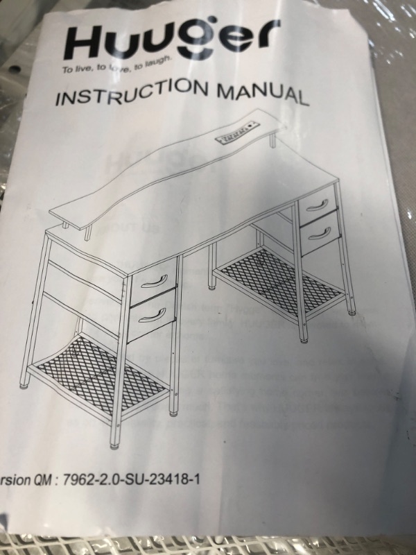 Photo 3 of 47 inch Computer Desk with 4 Drawers, Gaming Desk with LED Lights & Power Outlets, Home Office Desk with Large Storage Space for Bedroom, Work from Home, White
