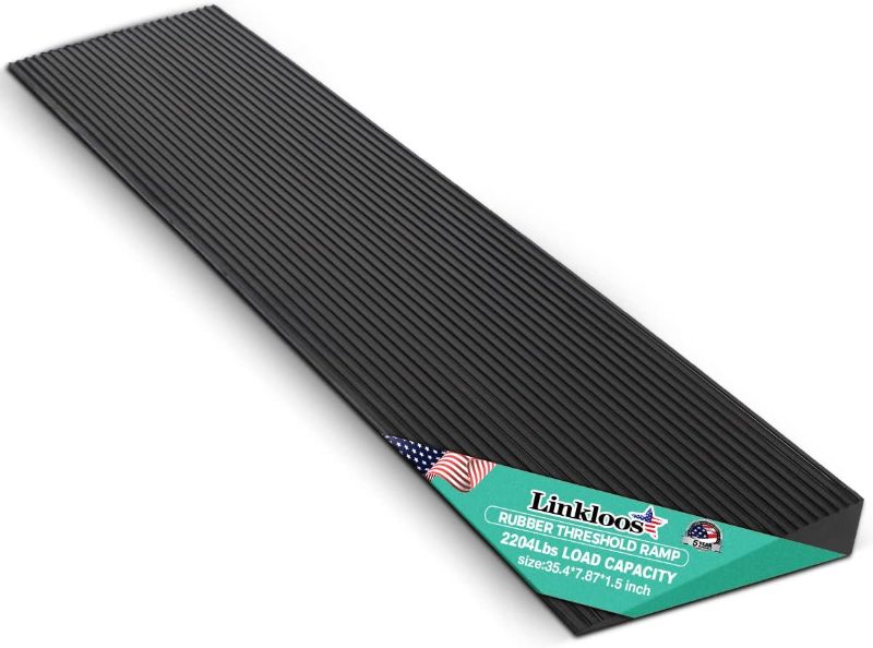 Photo 1 of 1.5" Rise Rubber Threshold Ramp, 2204Lbs Recycled Rubber Power Threshold, 35.4" L x 7.87" W Non-Slip Surface Solid Threshold Ramp is Adjustable and Cuttable for Wheelchairs, Power Scooters