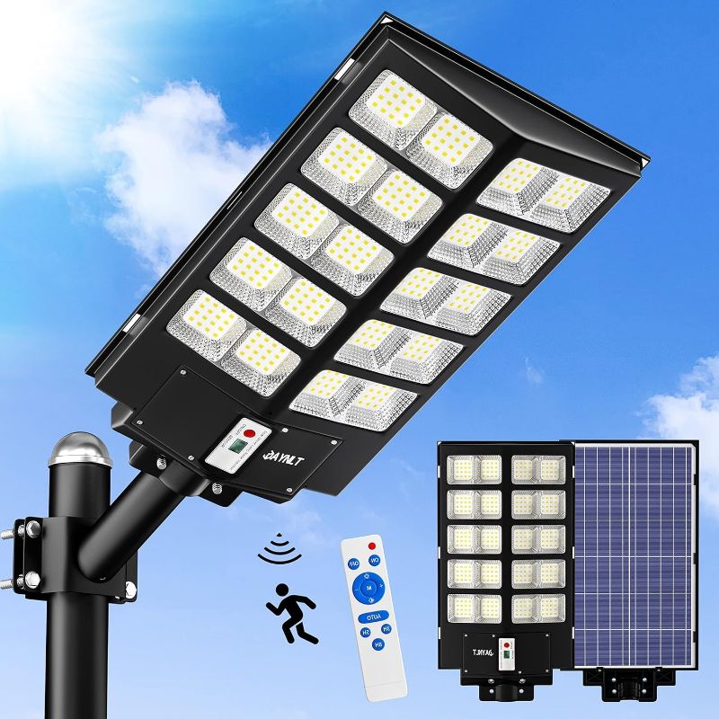 Photo 1 of 3200W Solar Street Lights Outdoor,320000LM 6500K Commercial Parking Lot Lights Dusk to Dawn, Waterproof Solar Security Flood Lights with Motion Sensor and Remote for Yard, Garage, Driveway