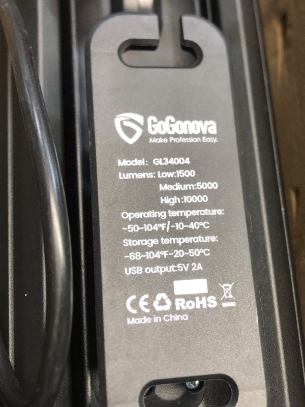 Photo 4 of ***USED - POWER INDICATOR LIGHT LIGHTS UP WHEN PLUGGED IN, UNABLE TO TEST FURTHER - SEE PICTURES***
10000 Lumen Work Light with Stand, GoGonova 87'' Rechargeable Dual Power Source Led Work Light with Stand, Dual-Head Led Tripod Work Light with 1500/5000/1