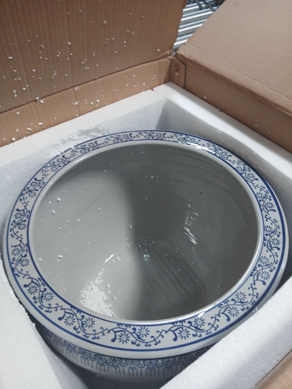 Photo 4 of Oriental Furniture 16" Landscape Blue & White Porcelain Fishbowl Landscape Blue 16" Diameter