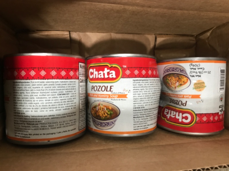 Photo 1 of *BB 07/26* Chata Pozole Pork and Hominy Soup Can | Ground Corn + Pork Stew | Ready-to-Eat | 25 Ounce (Pack of 3) Pozole Pork + Hominy 1 Count (Pack of 3)
