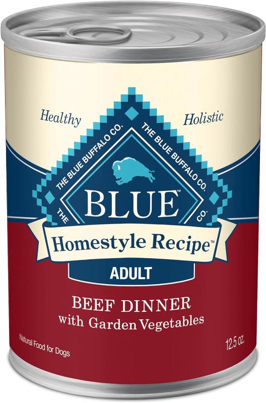 Photo 1 of *BB MAR 2027* Blue Buffalo Homestyle Recipe Adult Wet Dog Food, Made with Natural Ingredients, Beef Dinner With Garden Vegetables, 12.5-oz. Cans (Pack of 12)