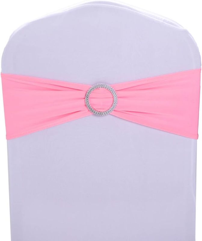 Photo 1 of 
Qidkeo Pink Chair Sashes for Wedding 50 Pack Stretch Spandex Chair Sashes Elastic Chair Bow with Buckle Wedding Party Banquet Event Decoration