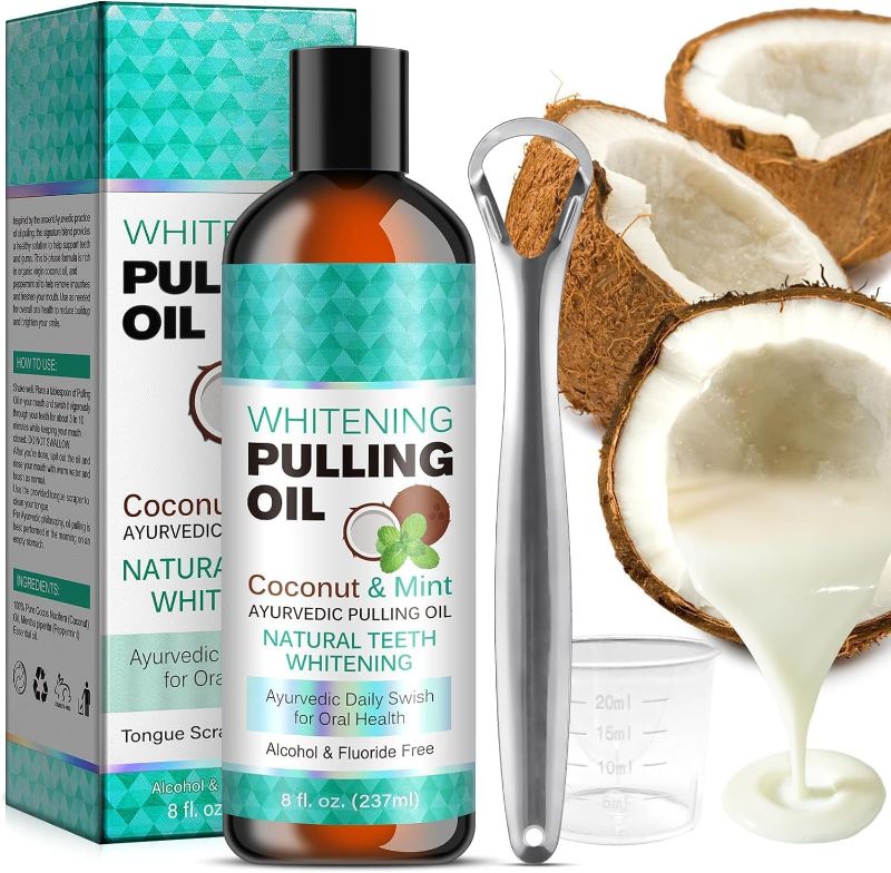 Photo 1 of 
(8 Fl. Oz) Coconut Pulling Oil, Advanced Oil Pulling with Tongue Scraper, Mouthwash with Coconut Oil, Organic Essential Oils Mouthwash, Supports Healthy...