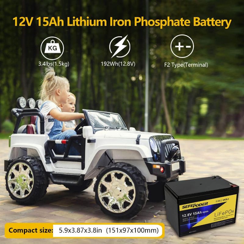 Photo 1 of 12V 15Ah LiFePO4 Lithium Deep Cycle Battery, 2000+ Cycles Rechargeable Battery for Lighting, Power Wheels, Fish Finder and More with Built-in 16A BMS
