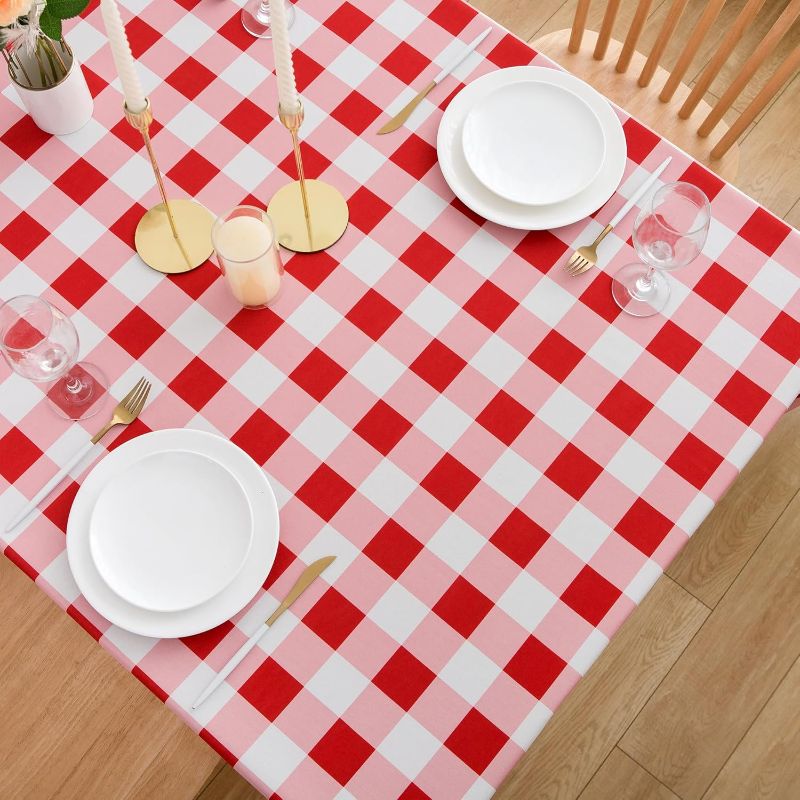 Photo 1 of **HAS A FEW CUTS**
Red and White Checkered Tablecloth Spring Rectangle Buffalo Plaid Gingham Table Cloth - Oblong 60" X 120" Polyester Table Cover Reusable Water Resistant Wipeable for Summer Holiday Kitchen Decorations
