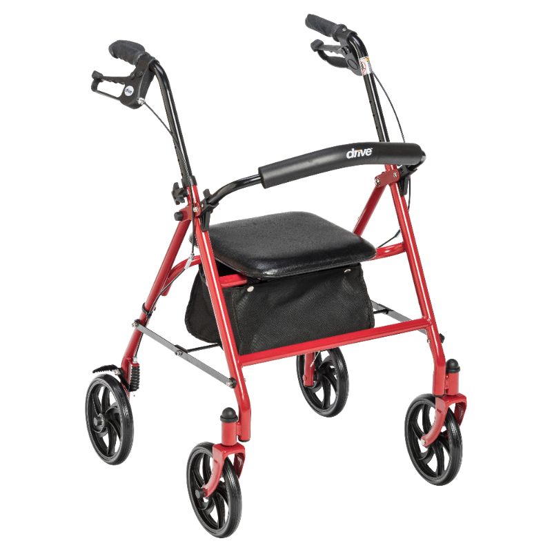 Photo 1 of (see all images) Drive Medical Four Wheel Walker Rollator with Fold up Removable Back Support, Red
