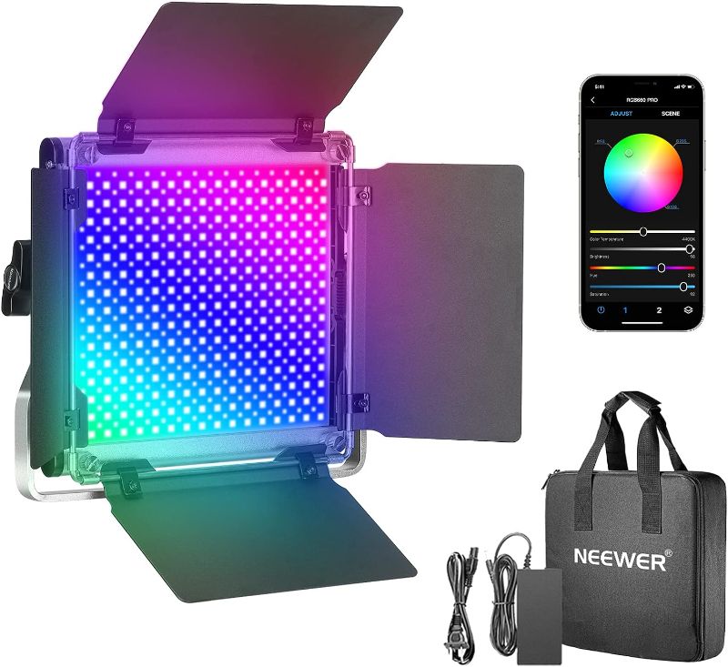 Photo 1 of 
Neewer 660 PRO RGB Led Video Light with APP Control, 50W Video Lighting 360°Full Color, CRI 97+ with Barndoor/U Bracket for Gaming, Streaming, YouTube,...