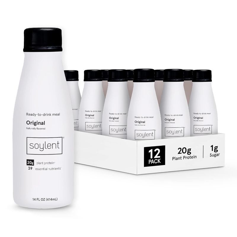 Photo 1 of 
Soylent Original Meal Replacement Shake, Ready-to-Drink Plant Based Protein Drink, Contains 20g Complete Vegan Protein and 1g Sugar, 14oz, 12 Pack