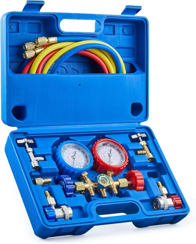 Photo 1 of 
Orion Motor Tech AC Gauges, AC Manifold Gauge Set for R134a R12 R502 Refrigerant, 3 Way Car with 5FT Hoses Couplers & Adapter, Puncturing & Self...