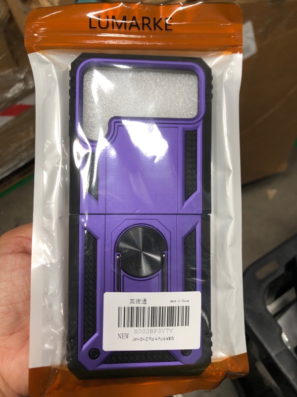 Photo 2 of **PURPLE**IKAZZ for Galaxy Z Flip 4 Case,Military Grade Shockproof Heavy Duty Protective Phone Case Pass 16ft Drop Test with Magnetic Kickstand Holder for Samsung Galaxy Z Flip 4 Black