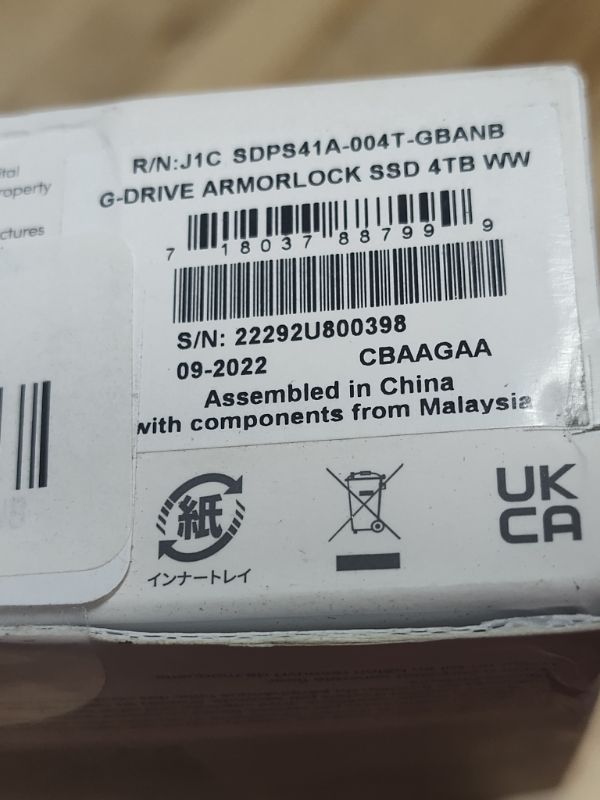 Photo 4 of **NONREFUNDABLE**FOR PARTS OR REPAIR**SEE NOTES**
SanDisk Professional 4TB G-Drive ArmorLock SSD - Encrypted NVMe Solid State Drive, 1000MB/s, USB-C, High-Level Security, Ultra Rugged - SDPS41A-004T-GBANB