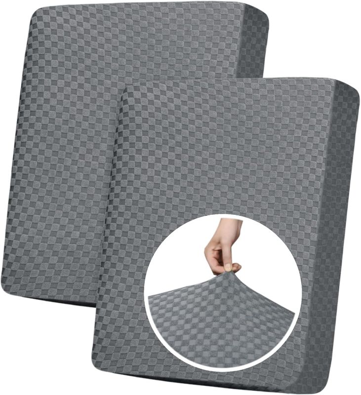 Photo 1 of *COVERS ONLY* YEMYHOM Stretch Individual Cushion Covers Large Sofa Seat Cushion Slipcovers Soft Couch Cover Replacement Large Checkered Furniture Protector with Elastic Bottom (2 Pcs XL Cushion Covers, Light Gray)