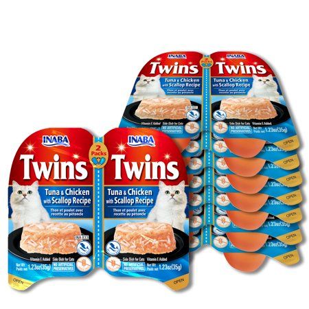 Photo 1 of *9/27/2024* Inaba Twins Wet Cat Topper Cups 1.23 Oz Serving 16 Servings Tuna & Chicken with Scallop Pet Treat
