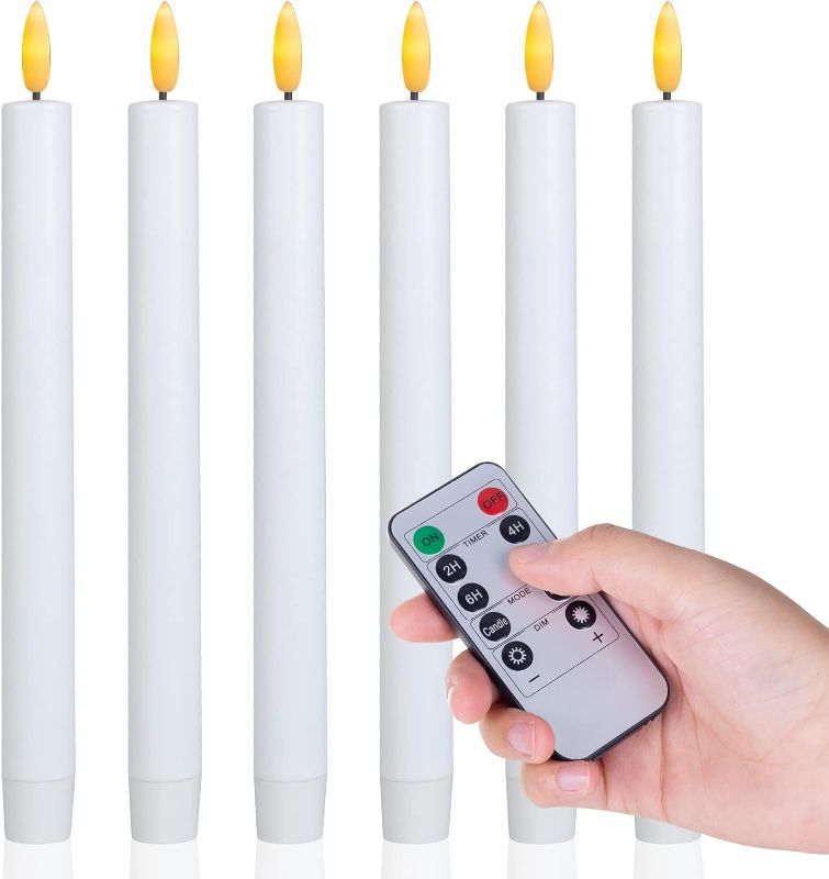 Photo 1 of BeMoment Flameless Taper Candles Flickering with Remote Timer, 9.8 Inches Real Wax Battery Operated LED Candlesticks, 3D Flickering Window Candles for Christmas Wedding Party Decor
