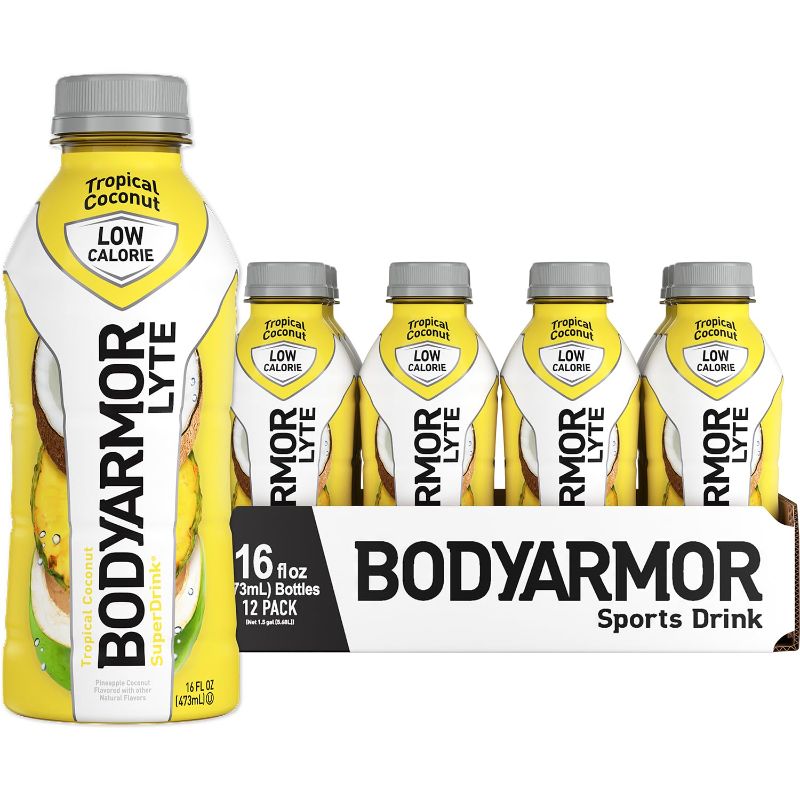 Photo 1 of **BBEST BY MAY 23 2024** BODYARMOR LYTE Sports Drink Low-Calorie Sports Beverage, Tropical Coconut, Natural Flavors With Vitamins, Potassium-Packed Electrolytes, Perfect For Athletes, 16 Fl Oz (Pack of 12) Tropical Coconut 16 Ounce Pack of 12