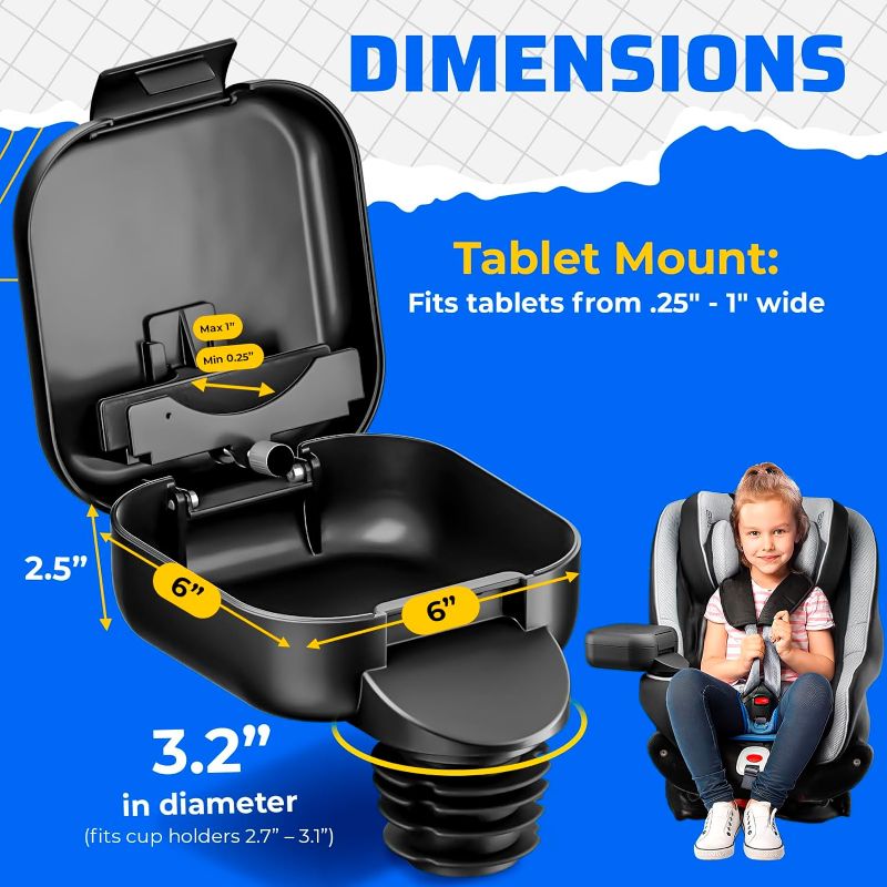 Photo 4 of (READ FULL POST) Integral Kids Console for Car Seat - Upgraded Car Organizer for Kids Adjustable Tablet Mount - Car Seat Cup Holder Console with Storage Container - Roadtrip Essentials for Kids - Standard Base
