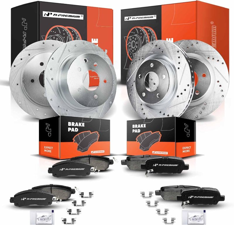 Photo 1 of A-Premium Front & Rear Drilled and Slotted Disc Brake Rotors + Ceramic Pads Kit Compatible with Select Nissan Models - Altima 2014 2015 2016 2017 2018 2019, 12-PC Set
