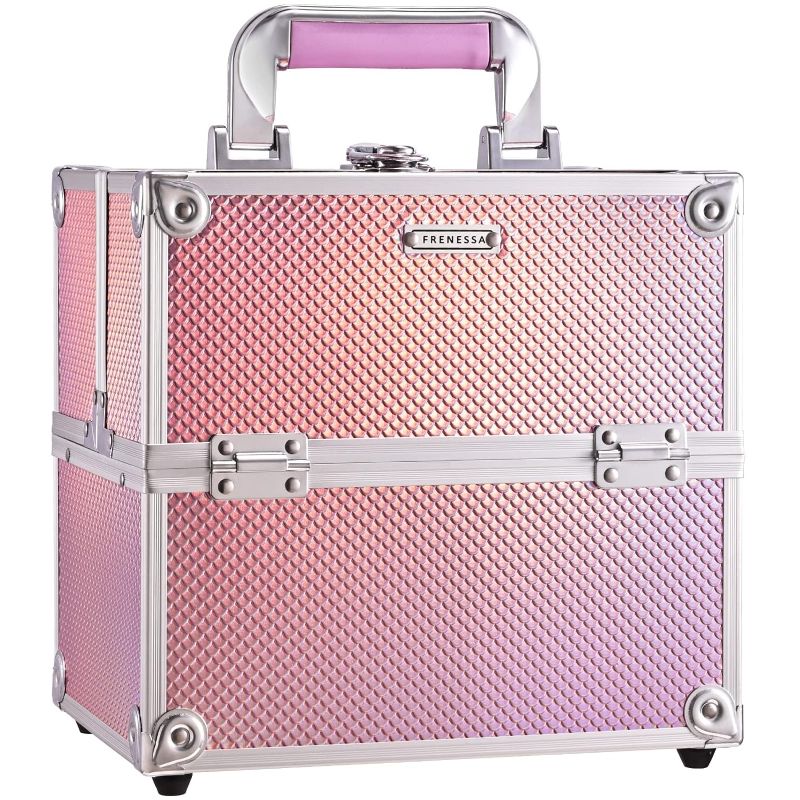 Photo 1 of 
Frenessa Makeup Train Case Cosmetic Organizer Case Portable Travel Storage Box 4 trays with Dividers Lockable Make Up Case for Makeup Artist, Nail Tech,...