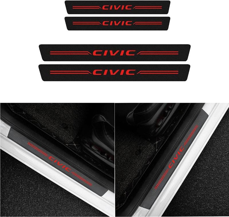 Photo 1 of 4PCS Threshold Protection Sticker Carbon Fiber Sticker Decorative Door Entry Guard Door Threshold Scratch Pad Film Compatible with HR-V All Years. (White-4PCS)