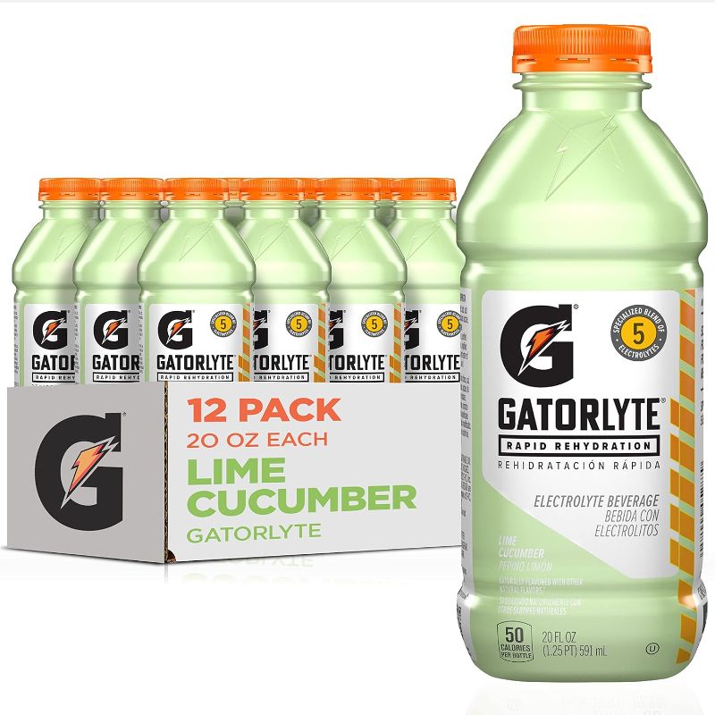 Photo 1 of **Exp 6-10-24**Gatorlyte Rapid Rehydration Electrolyte Beverage, Lime Cucumber, 20oz Bottles (12 Pack)