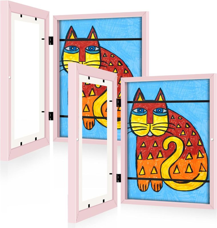 Photo 1 of [2-Pack] Kids Artwork Picture Frame in Pink, 10x12.5 Front Opening Kids Artwork Frames Changeable, Artwork Displays 8.5x11 With Mat, Holds 50 Pcs, for 3D Picture, Crafts, Children Drawing, Portfolio