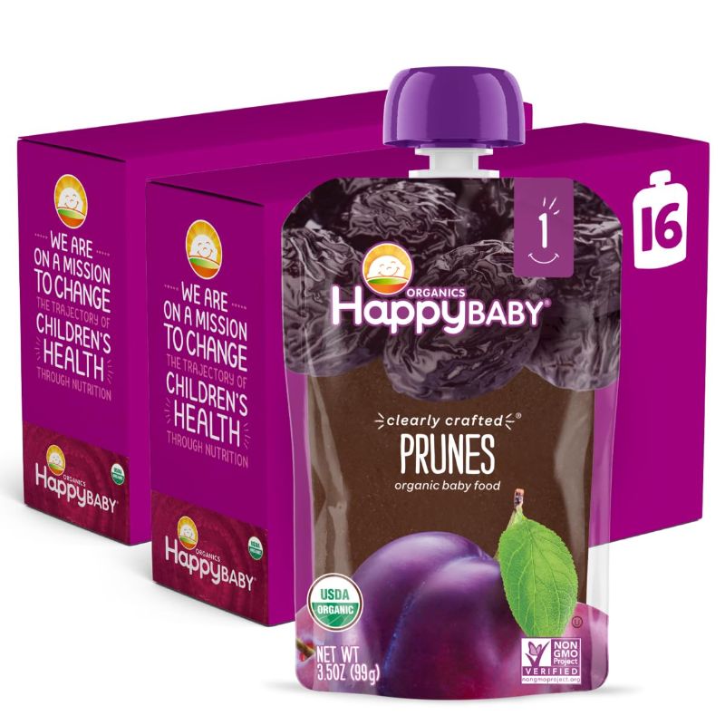 Photo 1 of **BEST BY JUL 18 2024** Happy Baby Organics Clearly Crafted Stage 1 Baby Food, Prunes, 3.5 Ounce Pouch (Pack of 16)
