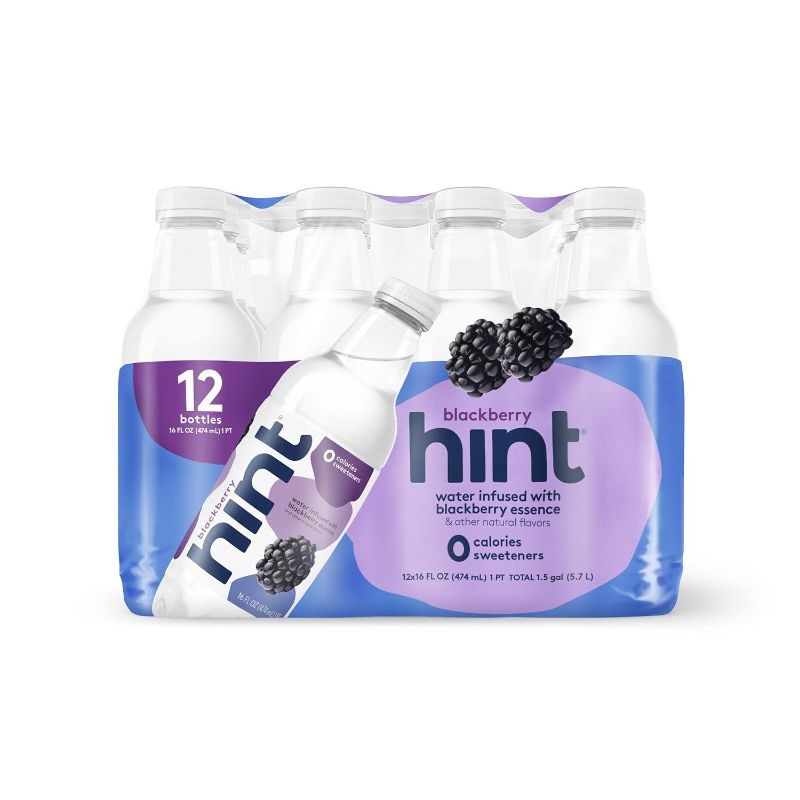 Photo 1 of **BB MAR 9 2024** Hint Water Blackberry, Pure Water Infused with Blackberry, Zero Sugar, Zero Calories, Zero Sweeteners, Zero Preservatives, Zero Artificial Flavors, 16 Fl Oz (Pack of 12)
