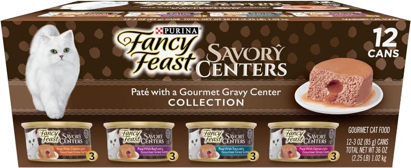 Photo 1 of **BEST BY  APR 2025** Purina Fancy Feast Pate Wet Cat Food Variety Pack, Savory Centers Pate With a Gravy Center 3 Oz - 12 Count