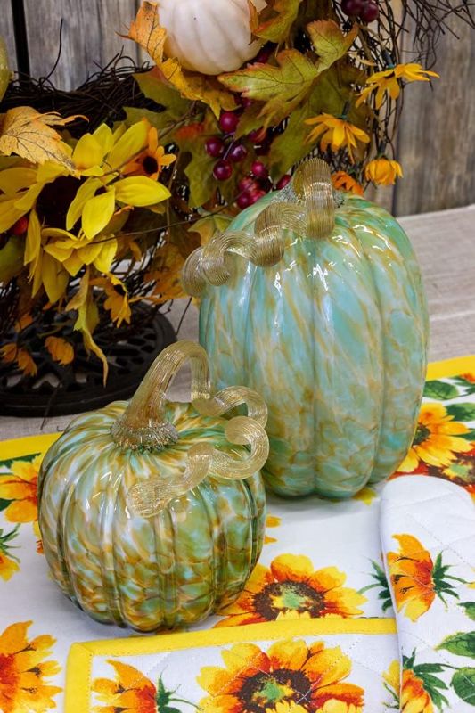 Photo 2 of **only one** Boston International FEI19311 Decorative Glass Pumpkin Figurine, 4.5 x 5.5-Inches, Green and Gold 