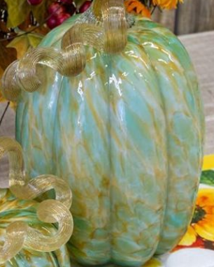 Photo 1 of **only one** Boston International FEI19311 Decorative Glass Pumpkin Figurine, 4.5 x 5.5-Inches, Green and Gold 