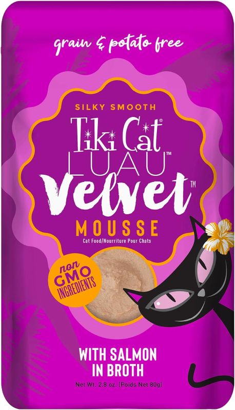 Photo 1 of **BB 8/9/2025** Tiki Cat Velvet Mousse Salmon & Pumpkin in Broth Senior Wet Cat Food, 2.8-oz, case of 12