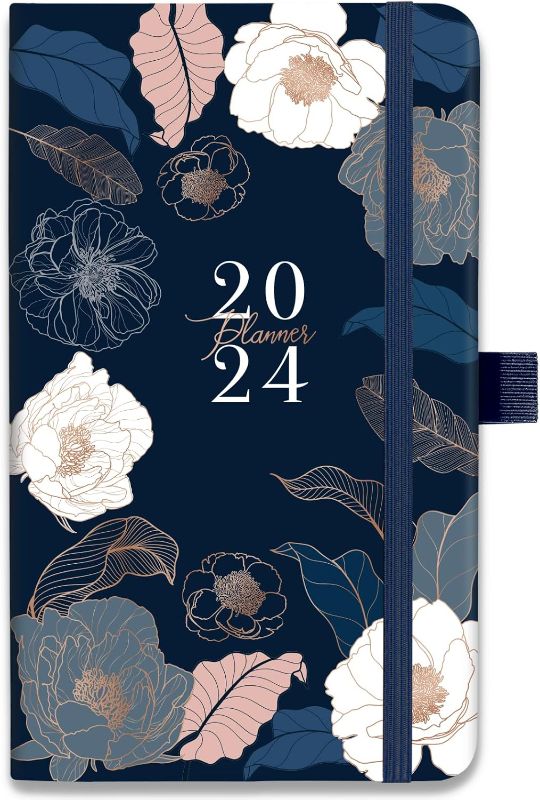 Photo 1 of 2024 Pocket Planner/Calendar - Pocket Planner/Calendar 2024 from JAN. 2024 to Dec. 2024, 3.8" x 6.3", Weekly and Monthly Planner with Inner Pocket and Pen Hold - Engraved Art Floral
