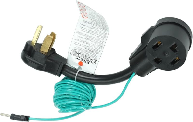 Photo 1 of 4 Prong to 3 Prong Dryer Plug Adapter Cord with External Green Ground Wire, NEMA 10-30P to 14-30R Dryer Adapter, STW 10AWG, Fits Most Dryer Outlets Installed in Homes
