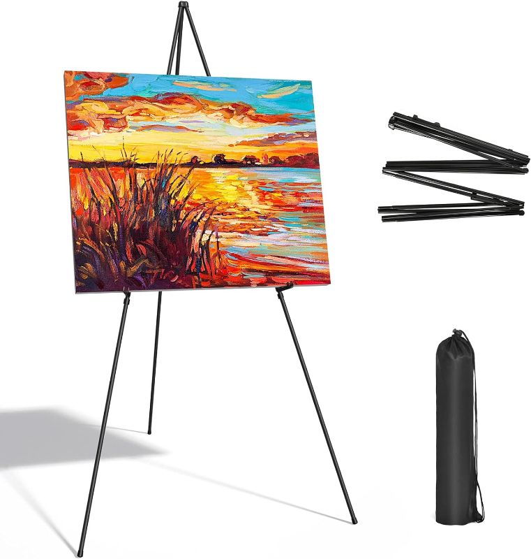 Photo 1 of ***USED***Display Black Easel Stand for Wedding Sign - Artist Instant Tripod Collapsible Portable Floor Easel for Posters- 63" Adjustable Easy Folding Metal Stand for Display Show, Arts, Painting
