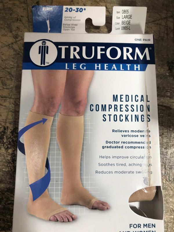 Photo 2 of Truform 20-30 Mmhg Compression Stocking for Men & Women, Knee High Length, Open Toe, Beige, Large beige Large (1 Pair)